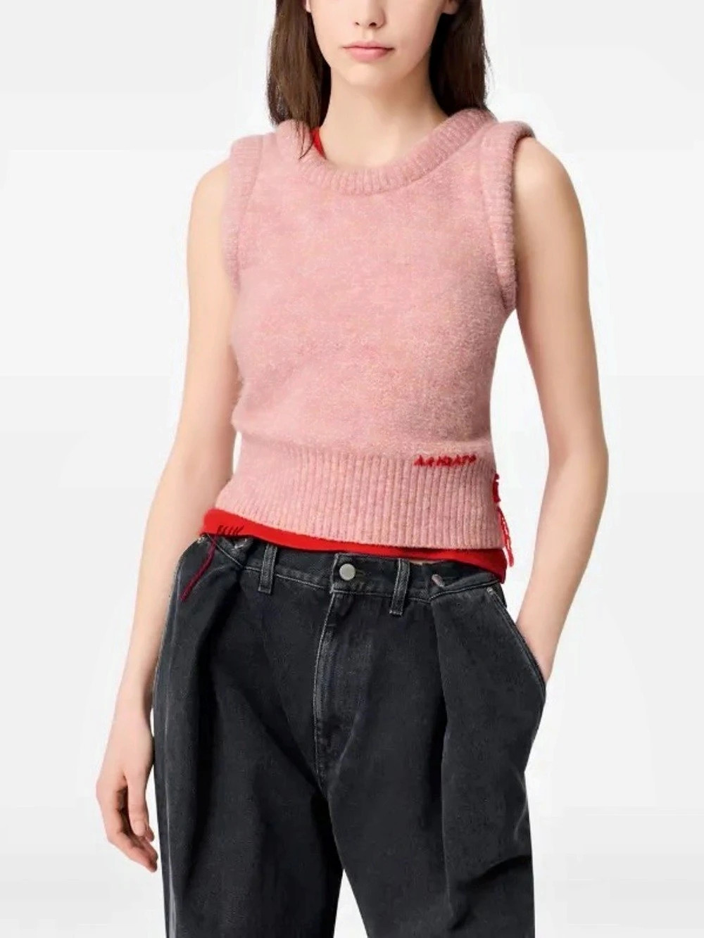 Axel Arigato Anna Ribbed-hem Cropped Sleeveless Vest Pink